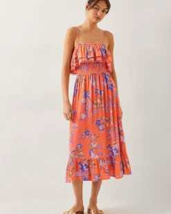 Monsoon Kaia Floral Frill Midi Dress