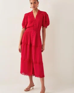 Monsoon Kiana Pintuck Puff-Sleeve Midi Dress