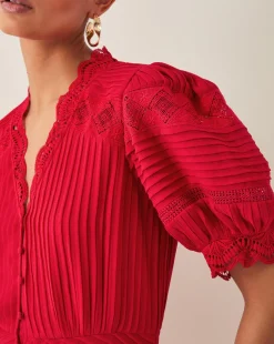 Monsoon Kiana Pintuck Puff-Sleeve Midi Dress