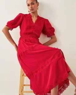 Monsoon Kiana Pintuck Puff-Sleeve Midi Dress