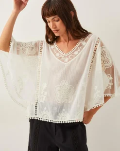 Monsoon Lena Sheer Embroidered Angel Sleeve Top