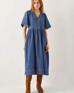 Monsoon Lydia Short Sleeve Denim Midi Dress