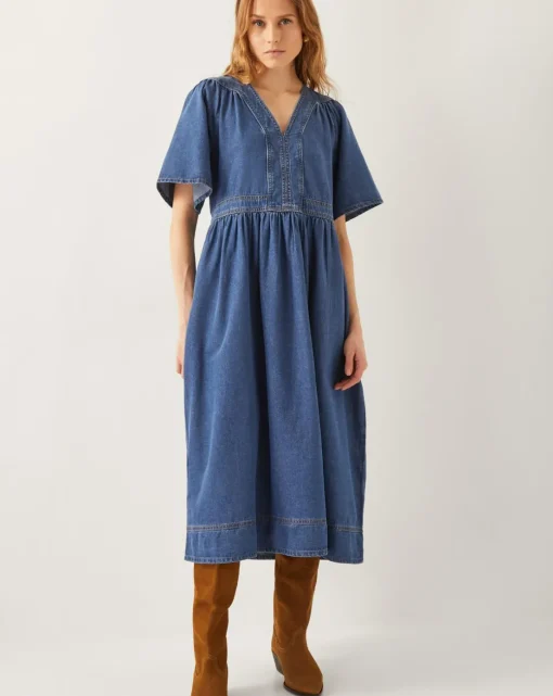 Monsoon Lydia Short Sleeve Denim Midi Dress