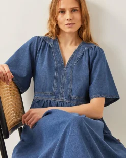 Monsoon Lydia Short Sleeve Denim Midi Dress