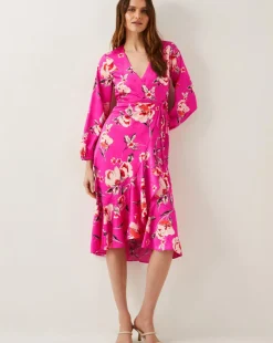 Monsoon Meredith Floral Midi Wrap Dress