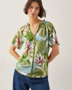 Monsoon Piper Floral Linen-Blend Top