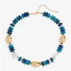 Mood Gold Blue Bead Statement Necklace