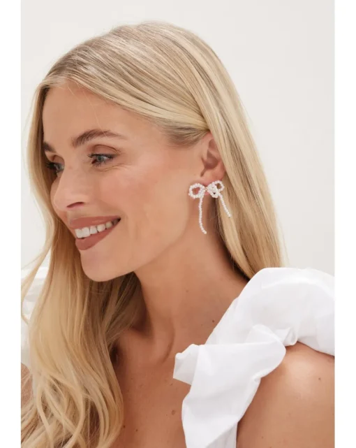 Mood Gold Pearl Bow Drop Earrings