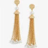Mood Gold Pearl Chain Tassel Drop Earrings