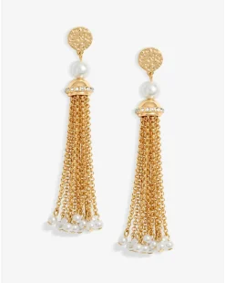 Mood Gold Pearl Chain Tassel Drop Earrings