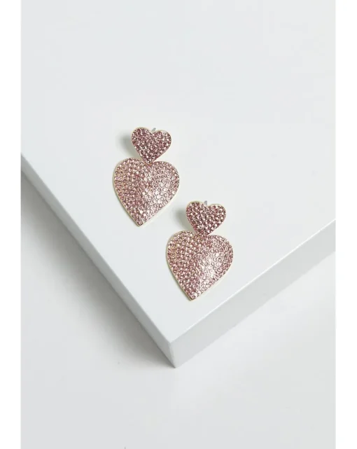 Mood Gold Pink Double Heart Drop Earrings