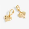 Mood Gold Polished Textured Heart Huggie Hoop Earrings