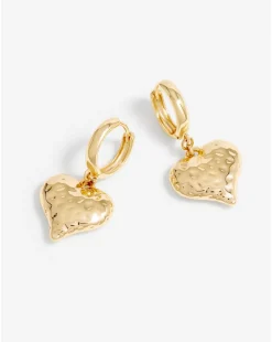 Mood Gold Polished Textured Heart Huggie Hoop Earrings