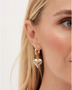 Mood Gold Polished Textured Heart Huggie Hoop Earrings