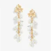 Mood Gold Triple Flower Pearl Cluster Drop Earrings
