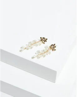 Mood Gold Triple Flower Pearl Cluster Drop Earrings