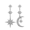 Mood Silver Crystal Moon And Star Statement Drop Earrings
