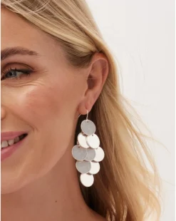 Mood Silver Matte Disc Tier Chandelier Earrings