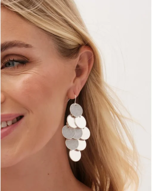 Mood Silver Matte Disc Tier Chandelier Earrings
