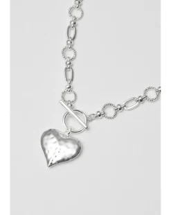 Mood Silver Molten Heart Ball Chain Long Pendant Necklace
