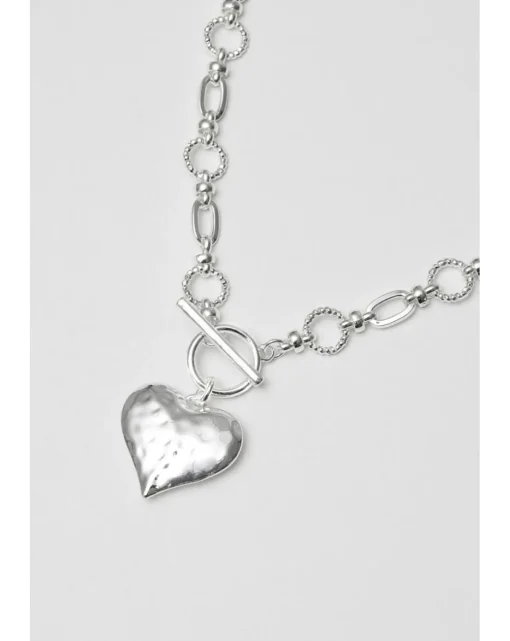 Mood Silver Molten Heart Ball Chain Long Pendant Necklace