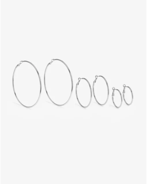 Mood Silver Polished Large Hoop Earrings - Pack Of 3