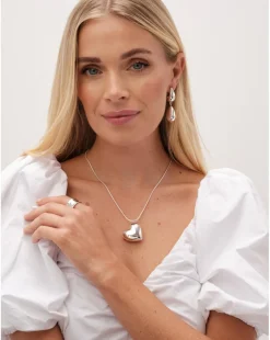 Mood Silver Puffed Heart Snake Adjustable Necklace