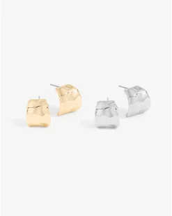 Mood Two Tone Hammered Curve Stud Earrings - Pack Of 2