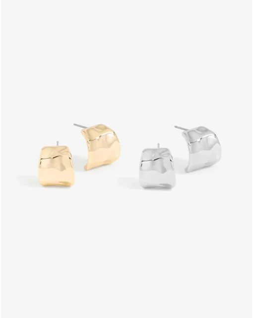 Mood Two Tone Hammered Curve Stud Earrings - Pack Of 2