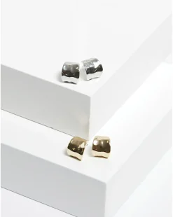 Mood Two Tone Hammered Curve Stud Earrings - Pack Of 2