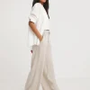 Natural Linen Mix Wide Leg Trousers