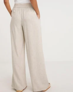 Natural Linen Mix Wide Leg Trousers