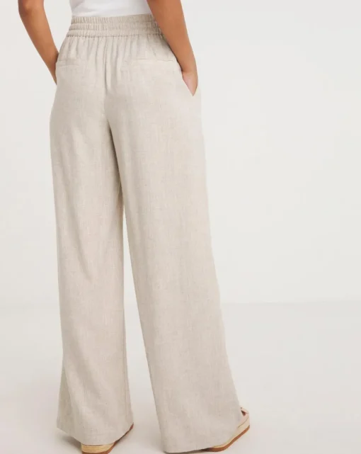 Natural Linen Mix Wide Leg Trousers