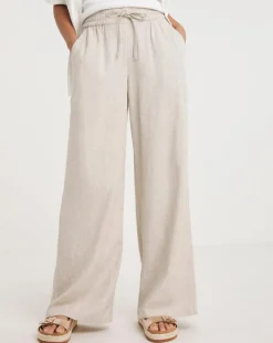 Natural Linen Mix Wide Leg Trousers