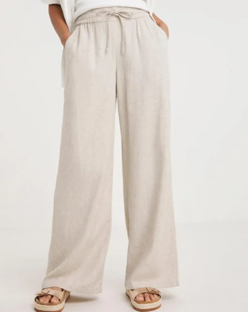 Natural Linen Mix Wide Leg Trousers