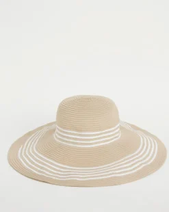 Natural Wide Brim Stripe Detail Hat