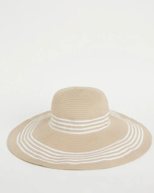 Natural Wide Brim Stripe Detail Hat