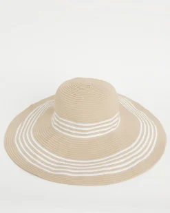 Natural Wide Brim Stripe Detail Hat