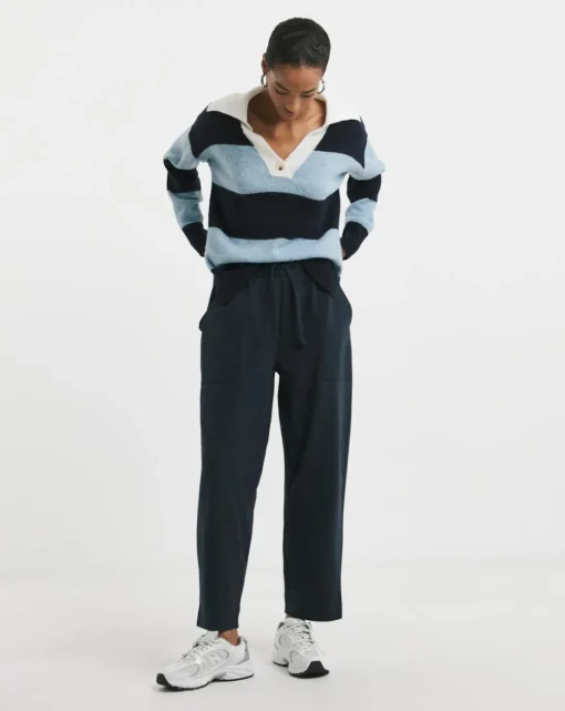 Navy Barrel Leg Cotton Mix Jogger