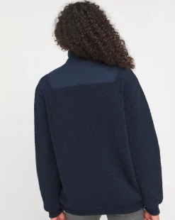 Navy Borg Rib Collar Zip Up Jacket