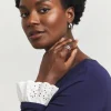 Navy Broderie Cuff Detail Long Sleeve Top
