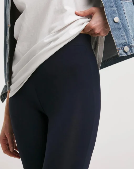 Navy Cropped Jersey Leggings