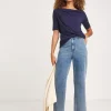 Navy Drape Detail Short Sleeve Top