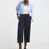 Navy Linen Mix Cropped Wide Leg Culottes
