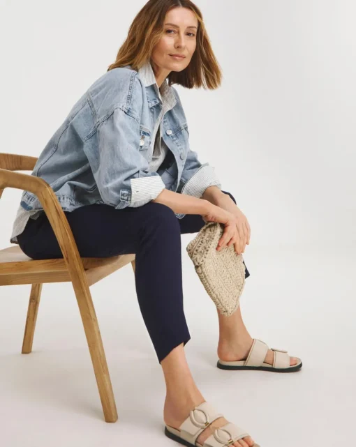 Navy Linen Mix Tapered Trousers