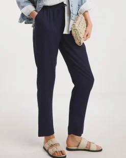 Navy Linen Mix Tapered Trousers