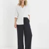 Navy Linen Mix Wide Leg Trouser