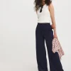 Navy Linen Mix Wide Leg Trousers