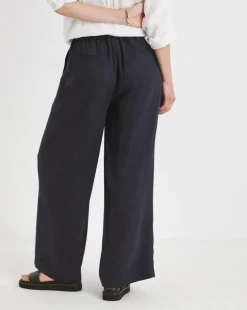 Navy Linen Mix Wide Leg Trouser