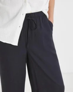 Navy Linen Mix Wide Leg Trouser